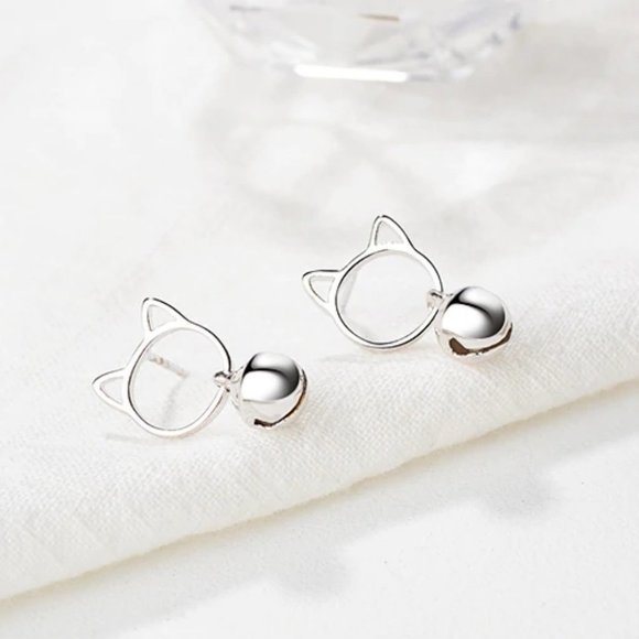 NEW 925 Sterling Silver Cat Bell Earrings - Picture 6 of 6